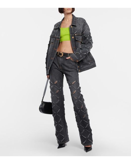 Versace Gray Distressed Denim Jacket