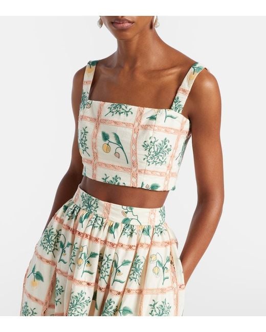 Agua Bendita Metallic Cacao Embroidered Cotton Crop Top