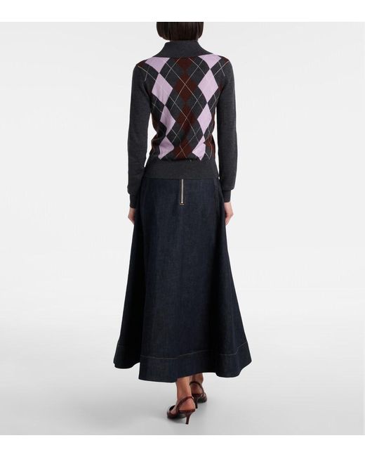 Self-Portrait Black Argyle Wool Polo Sweater