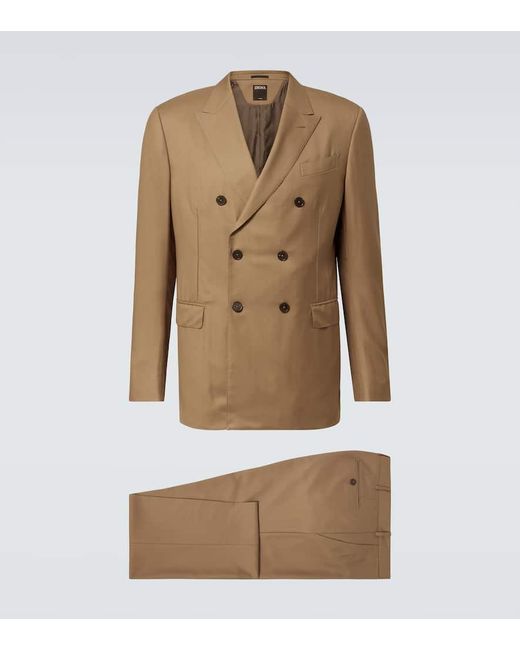 Zegna Natural Double-Breasted Wool Twill Suit for men