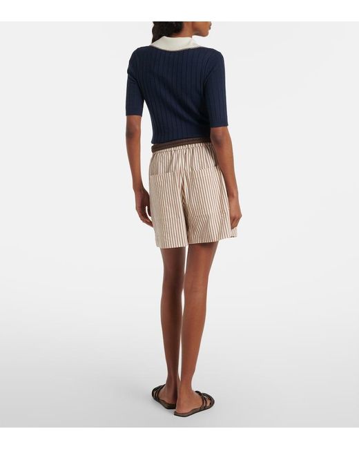 Brunello Cucinelli Natural Striped Cotton-Blend Shorts