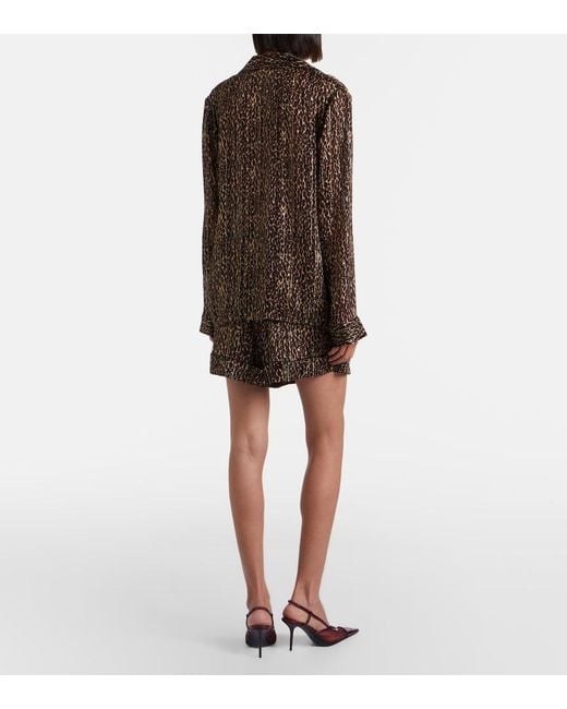 Saint Laurent Brown Leopard-Print Silk Shorts
