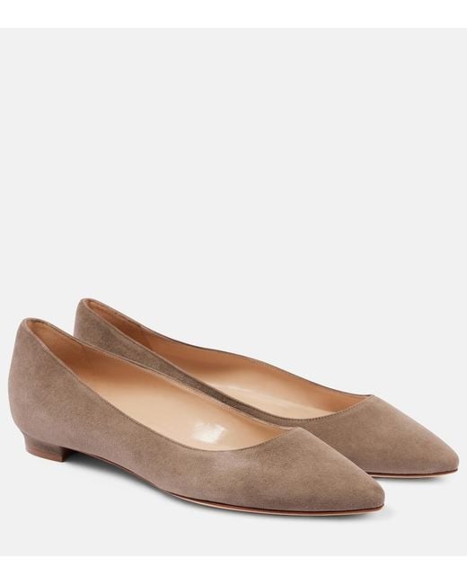 Manolo Blahnik Brown Lanza Bb Suede Ballet Flats