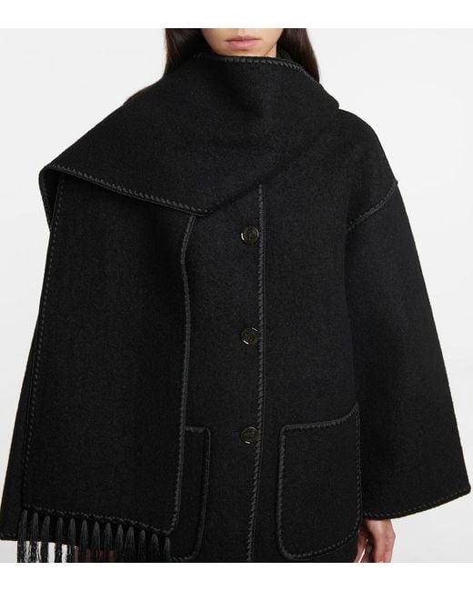 Totême  Black Embroidered Wool-Blend Scarf Jacket