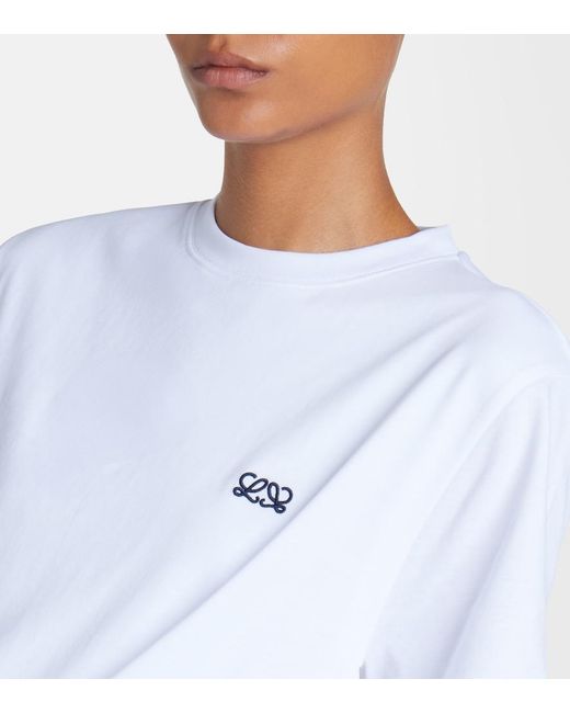 Loewe White Double L Draped Cotton T-Shirt