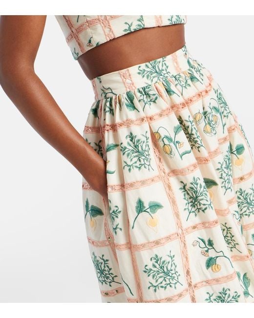 Agua Bendita Metallic Tangelo Floral Cotton Maxi Skirt