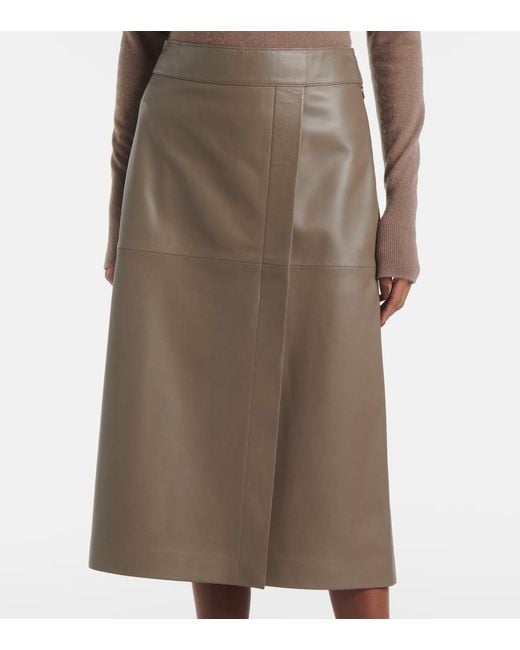 Joseph Brown Leather Midi Skirt