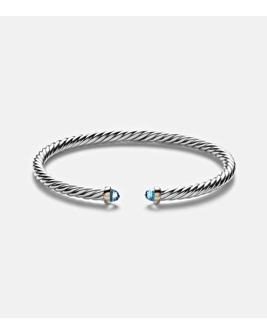 David Yurman Metallic Cable Flex Sterling And 14Kt Cuff Bracelet With Topazes