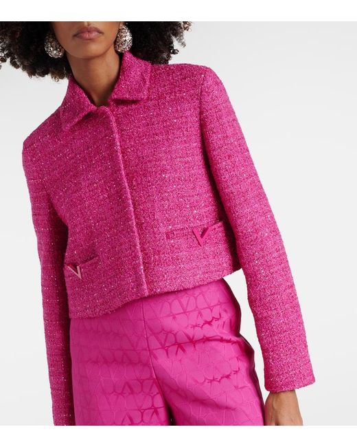 Chaqueta cropped de tweed de lame con VGold Valentino de color Pink