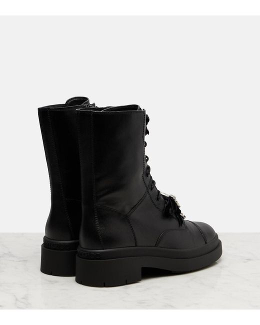 Jimmy Choo Black Averi Bow-Detail Leather Lace-Up Boots