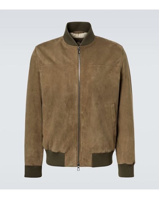 Loro Piana Green Ivy Leather Bomber Jacket for men