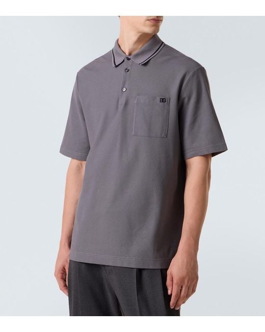 Dolce & Gabbana Gray Dg Embroidered Cotton Pique Polo Shirt for men