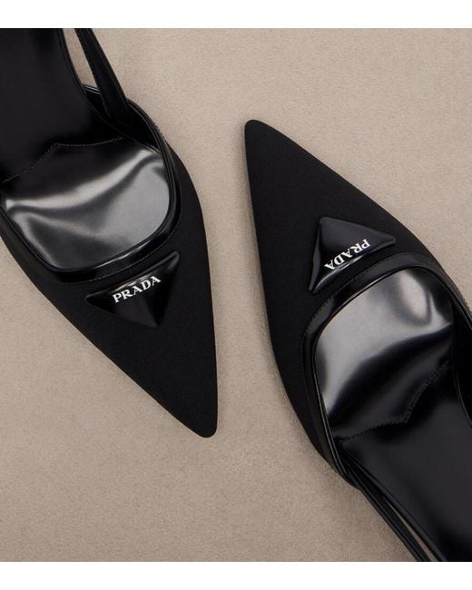 Prada Black Leather-Trimmed Slingback Pumps