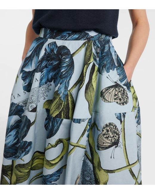 Jupe Midi En Coton A Fleurs Erdem en coloris Blue