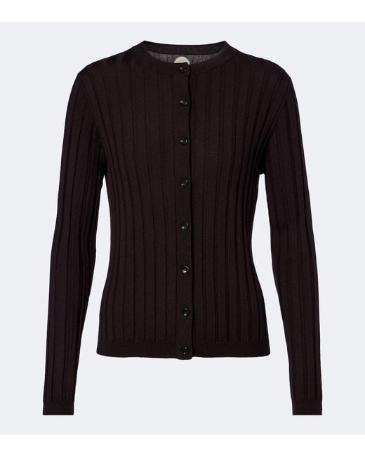 Jardin Des Orangers Black Ribbed-Knit Virgin Wool Cardigan