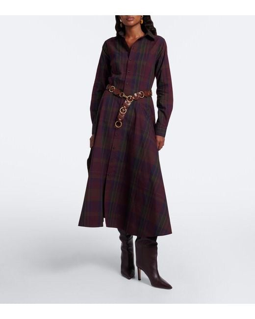 Polo Ralph Lauren Purple Plaid Cotton-Blend Shirt Dress