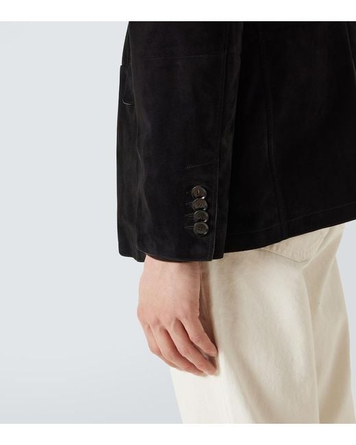 Brioni Black Monti Single-Breasted Suede Blazer for men