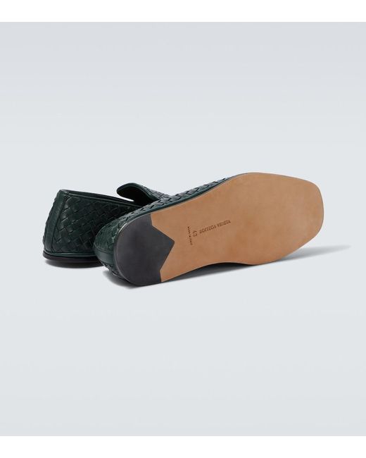 Bottega Veneta Green Palazzo Intrecciato Leather Loafers for men