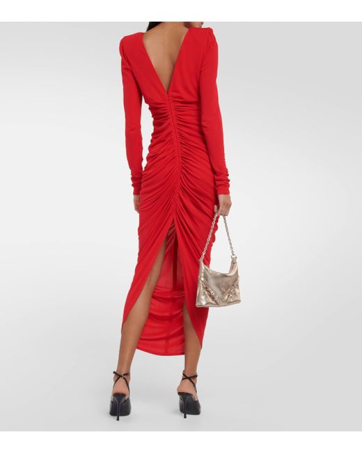 Givenchy Red Ruched Crepe Midi Dress