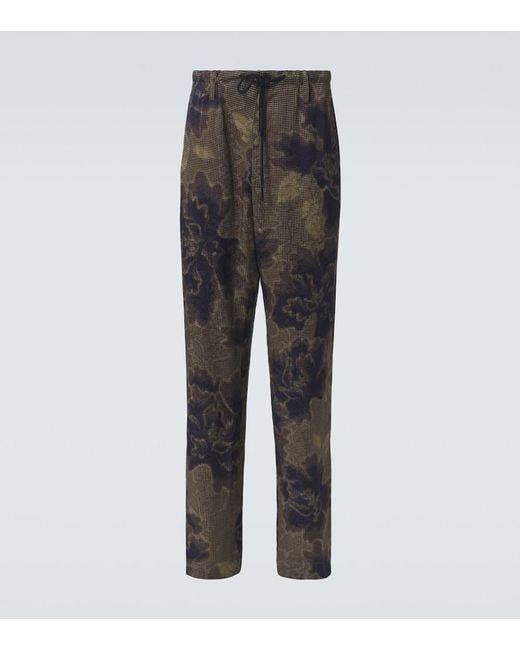 Dries Van Noten Gray Printed Drawstring Straight-Leg Pants for men