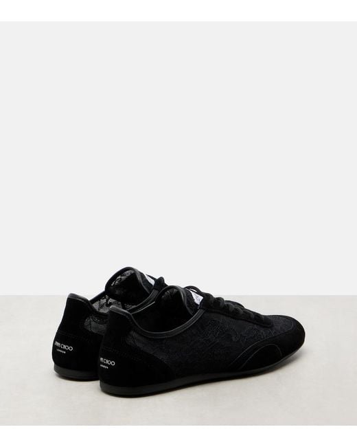 Jimmy Choo Black Sunny Suede-Trimmed Lace Sneakers