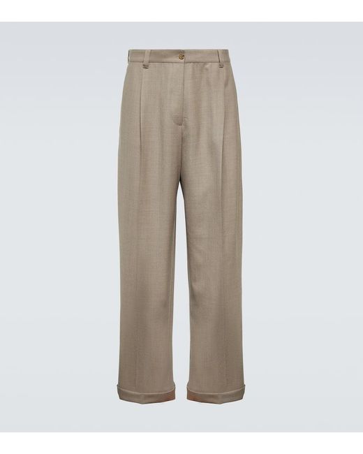 Pantalones anchos de gabardina de lana Miu Miu de hombre de color Natural