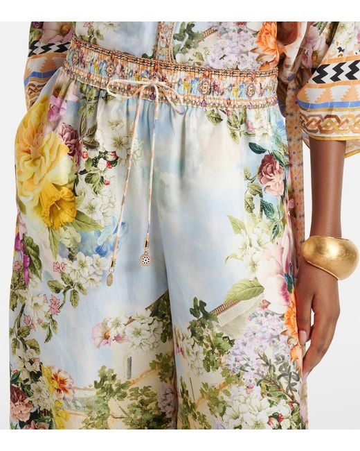 Camilla Multicolor Printed Silk Wide-Leg Pants