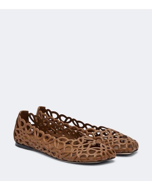 Loewe Brown Petal Anagram Leather Ballet Flats