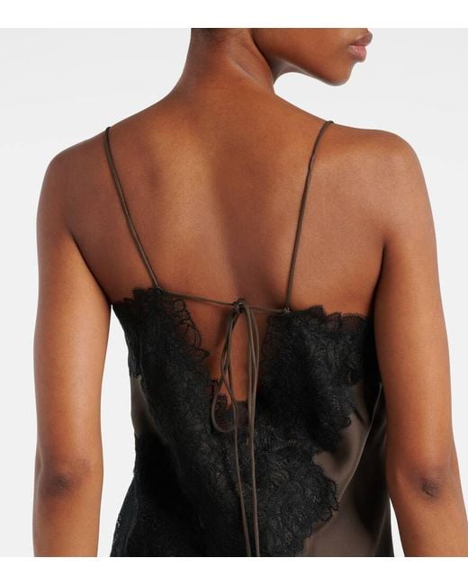 brown slip dress with black lace Women's Dark brown Lace-Trimmed Viscose Dress
