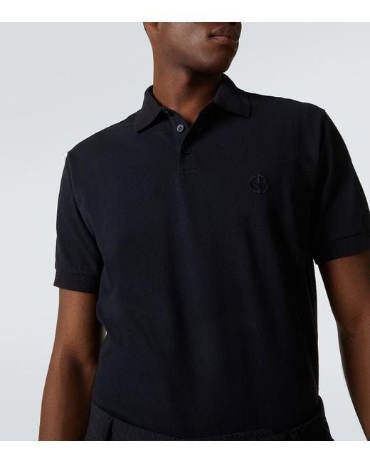 Giorgio Armani Black Cotton-Blend Polo Shirt for men