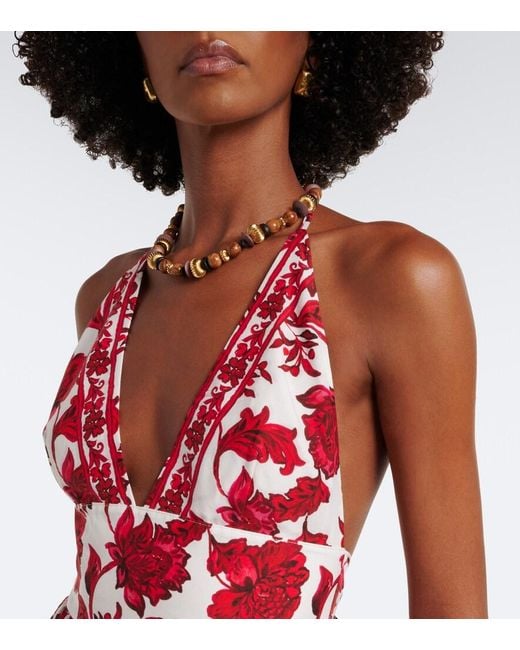 Alexandra Miro Red Clover Floral Cotton And Silk Maxi Dress