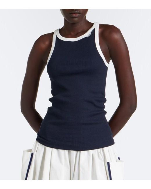 Prada Blue Ribbed-Knit Cotton Tank Top