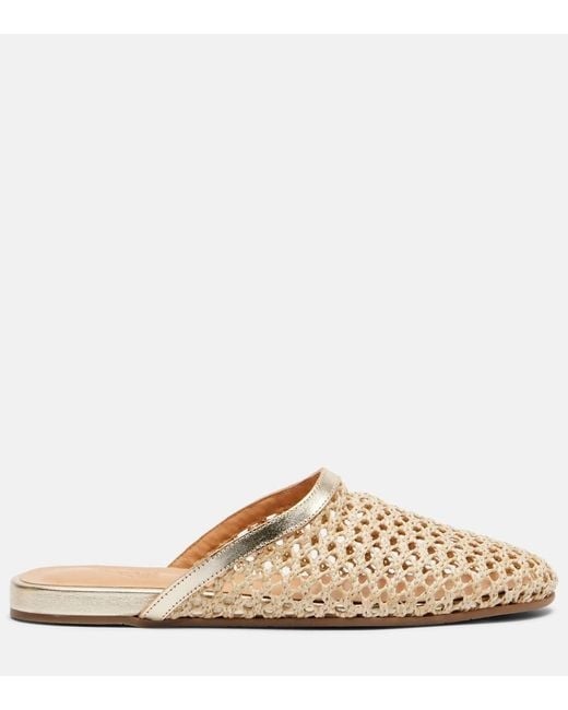 Ancient Greek Sandals Natural Leather-Trimmed Raffia Mules