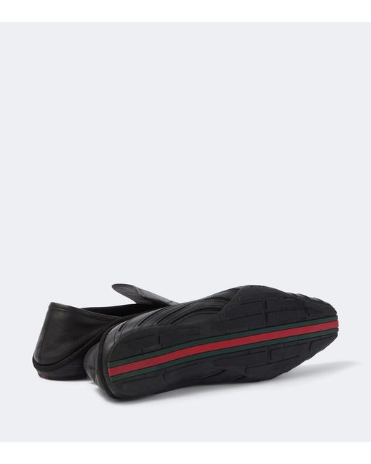 Gucci Black Mesh-Trimmed Leather Loafers for men