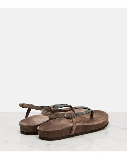 Brunello Cucinelli Brown Monili Suede Thong Sandals