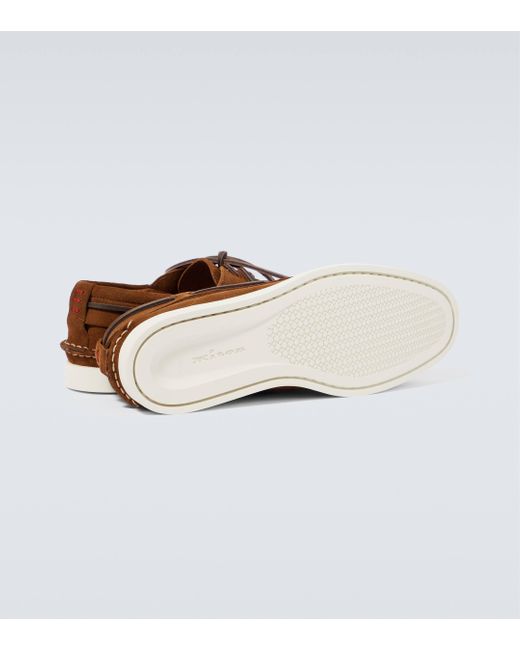Kiton Brown Suede Boat Shoes for men