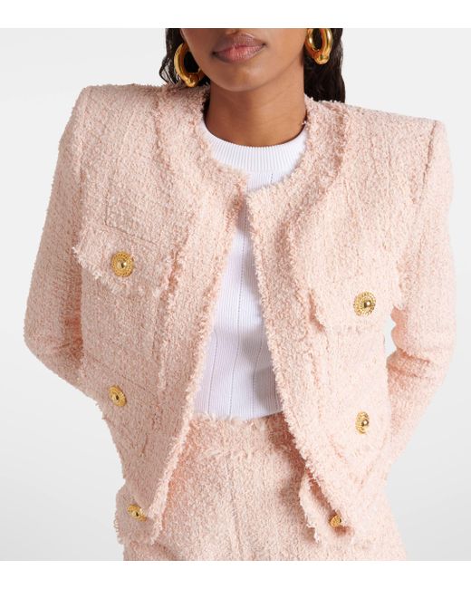 Veste raccourcie en tweed Balmain en coloris Natural