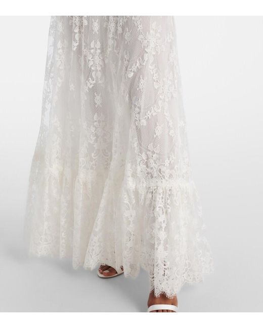 Elie Saab White Embroidered Cotton-Blend Lace Gown