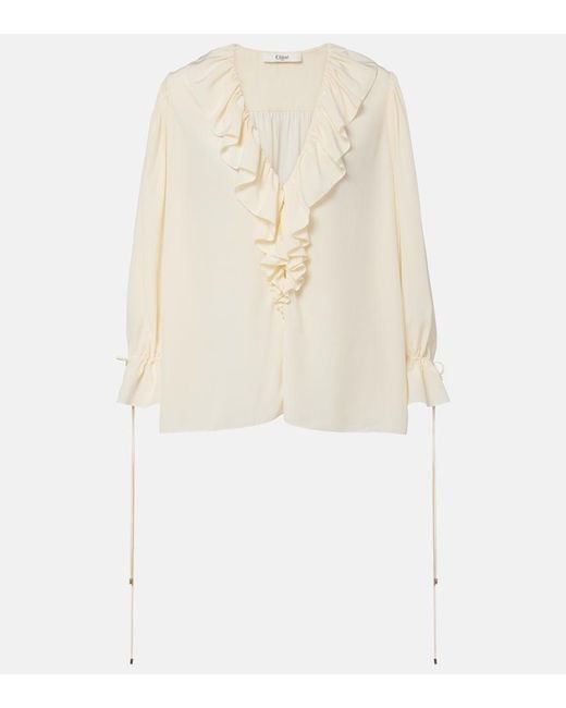 Chloé White Ruffled Silk Blouse