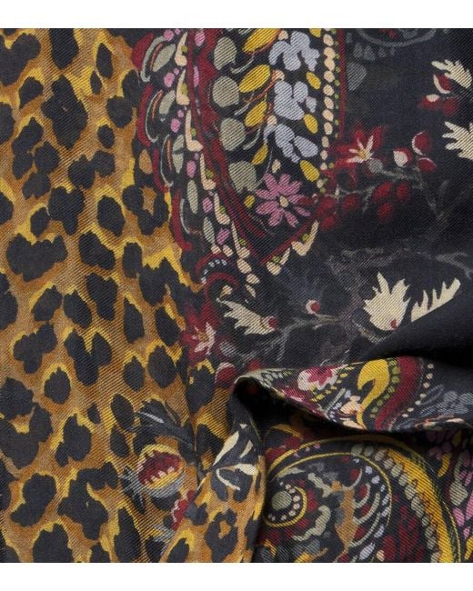 Etro Black Printed Modal And Cashmere Scarf