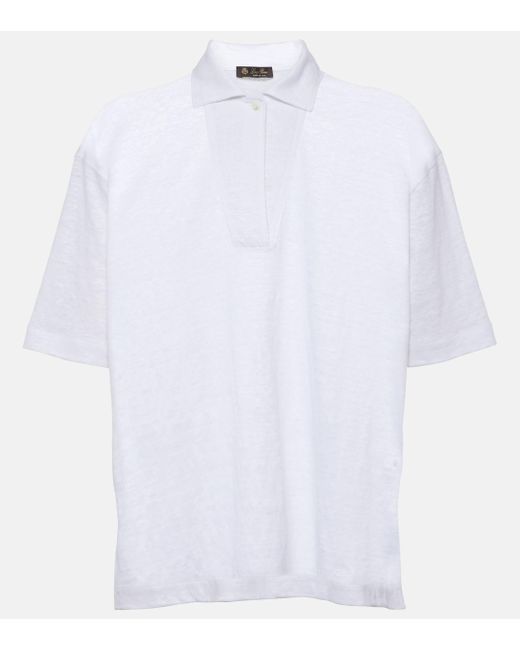 Loro Piana White Linen Polo Shirt