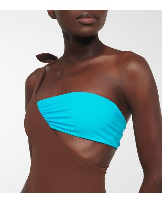 Nensi Dojaka Brown One-shoulder Swimsuit