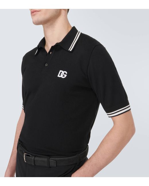 Dolce & Gabbana Black Logo Cotton Pique Polo Shirt for men