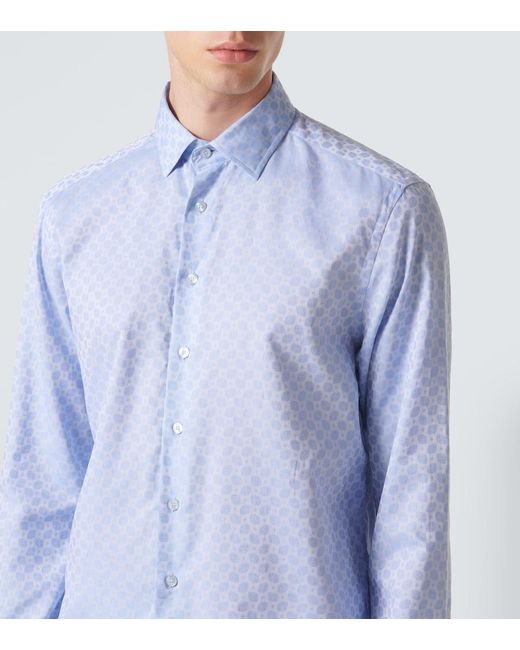 Etro Blue Printed Cotton Shirt for men
