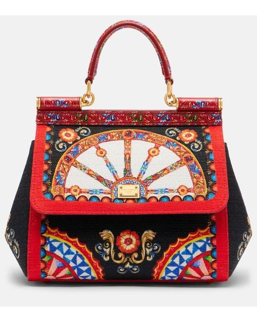 Dolce & Gabbana Red Sicily Medium Printed Top-Handle Bag