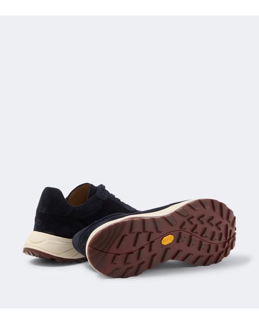 Fedeli Blue Suede-Trimmed Sneakers for men