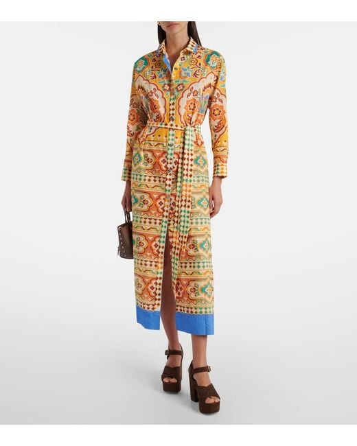 Etro Metallic Printed Cotton And Silk Midi Dress