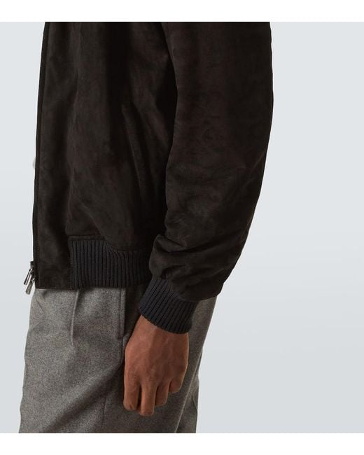 Thom Sweeney Black Suede Bomber Jacket for men