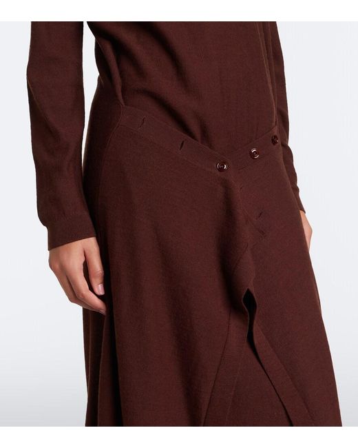 Lemaire Purple Deconstructed Wool-Blend Midi Dress