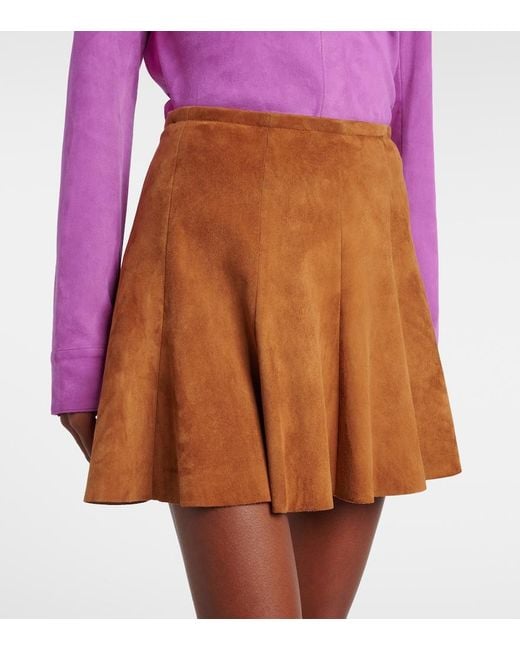 Stouls Brown Mila Pleated Suede Miniskirt